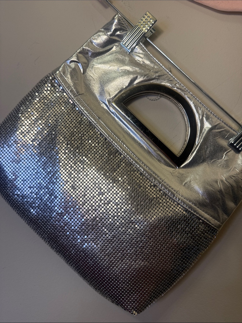 Nine West Silver Metallic Mesh Wristlet Tote